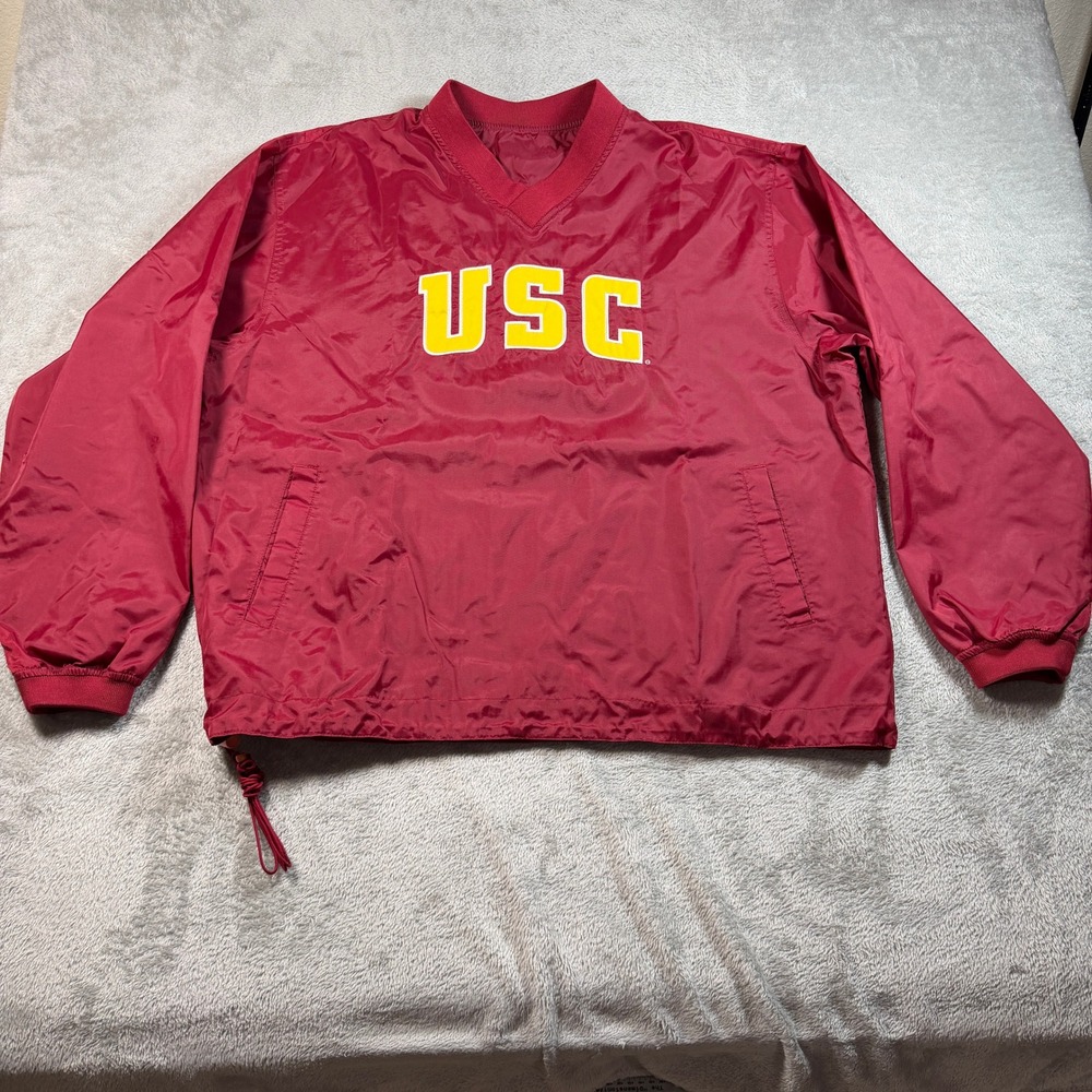 Vintage USC Trojans Champs Sports Windbreaker Men Large Red V-Neck Pullover